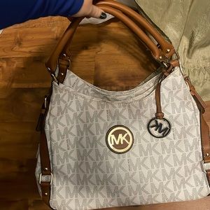 Michael Kors White and Brown Purse